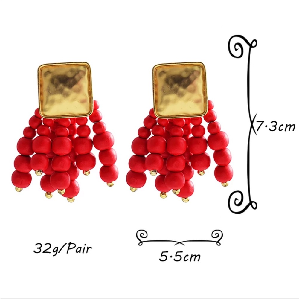 Red Beaded Drop Earrings - Picture 5 of 8